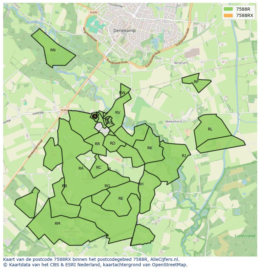 Afbeelding van het postcodegebied 7588 RX op de kaart.