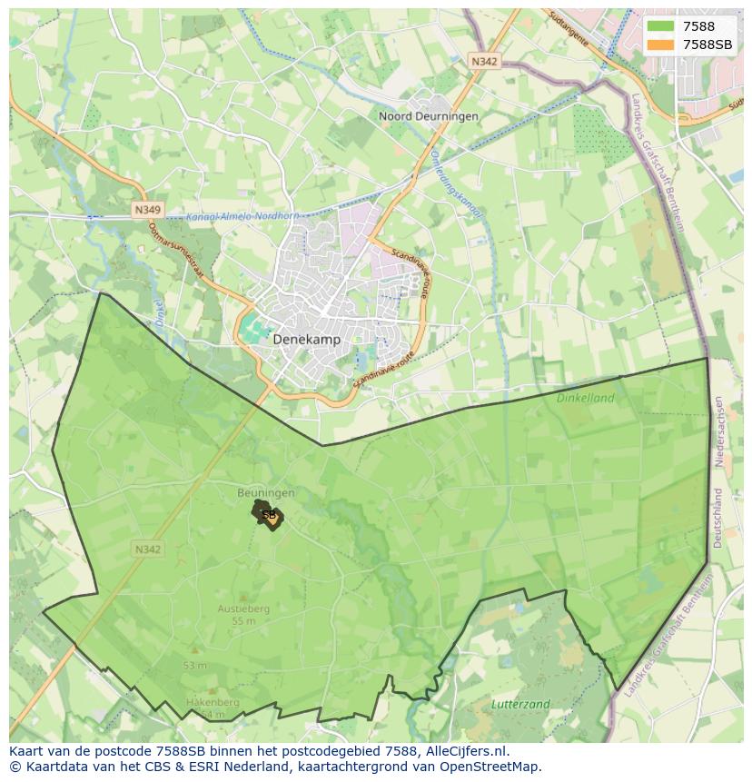 Afbeelding van het postcodegebied 7588 SB op de kaart.