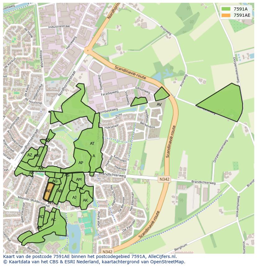 Afbeelding van het postcodegebied 7591 AE op de kaart.