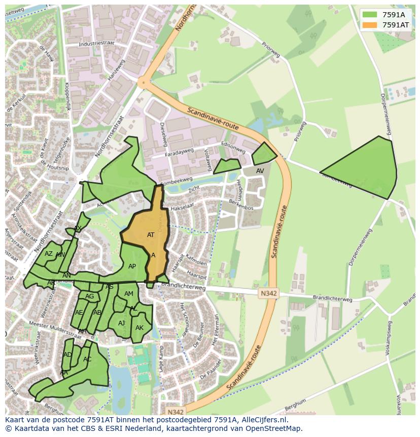 Afbeelding van het postcodegebied 7591 AT op de kaart.
