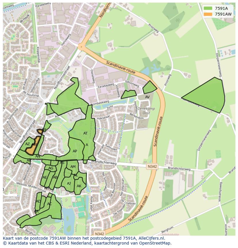 Afbeelding van het postcodegebied 7591 AW op de kaart.