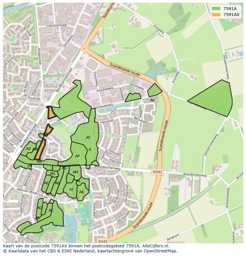 Afbeelding van het postcodegebied 7591 AX op de kaart.