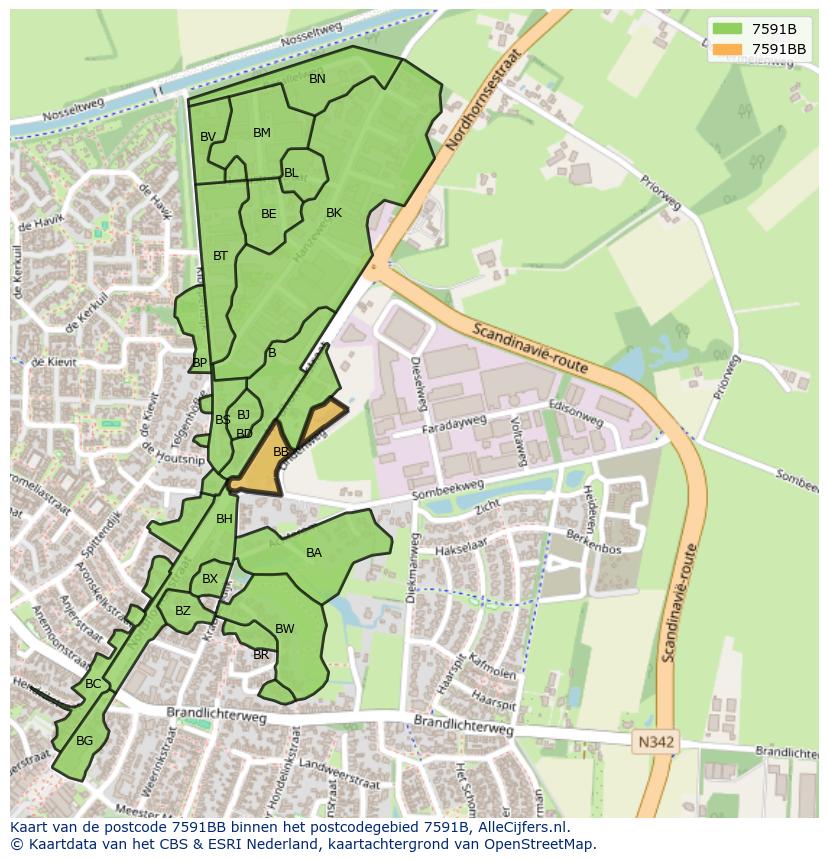 Afbeelding van het postcodegebied 7591 BB op de kaart.