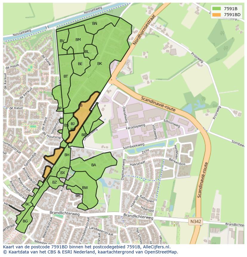 Afbeelding van het postcodegebied 7591 BD op de kaart.