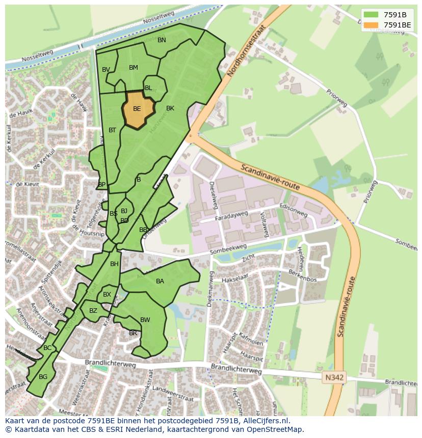 Afbeelding van het postcodegebied 7591 BE op de kaart.