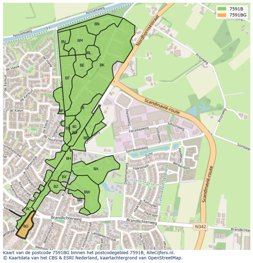 Afbeelding van het postcodegebied 7591 BG op de kaart.
