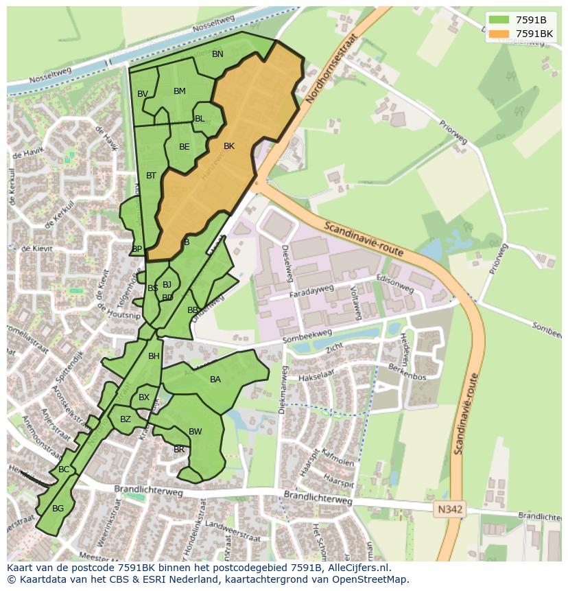Afbeelding van het postcodegebied 7591 BK op de kaart.