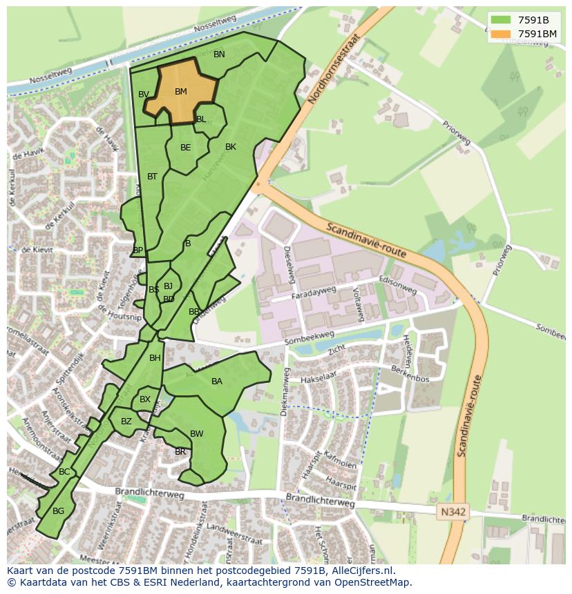 Afbeelding van het postcodegebied 7591 BM op de kaart.