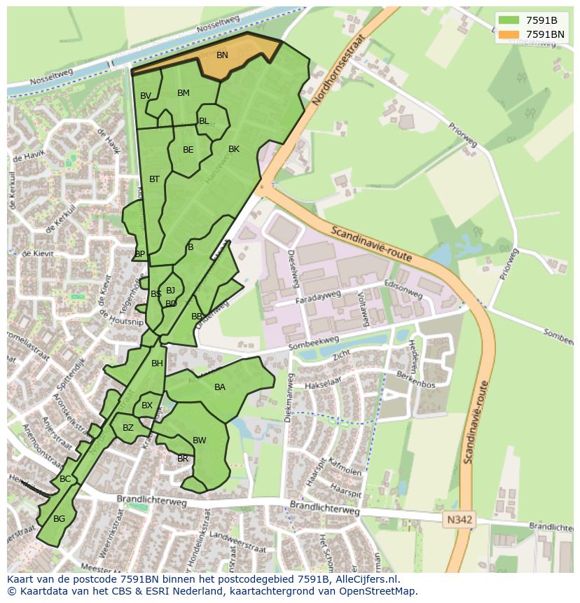 Afbeelding van het postcodegebied 7591 BN op de kaart.