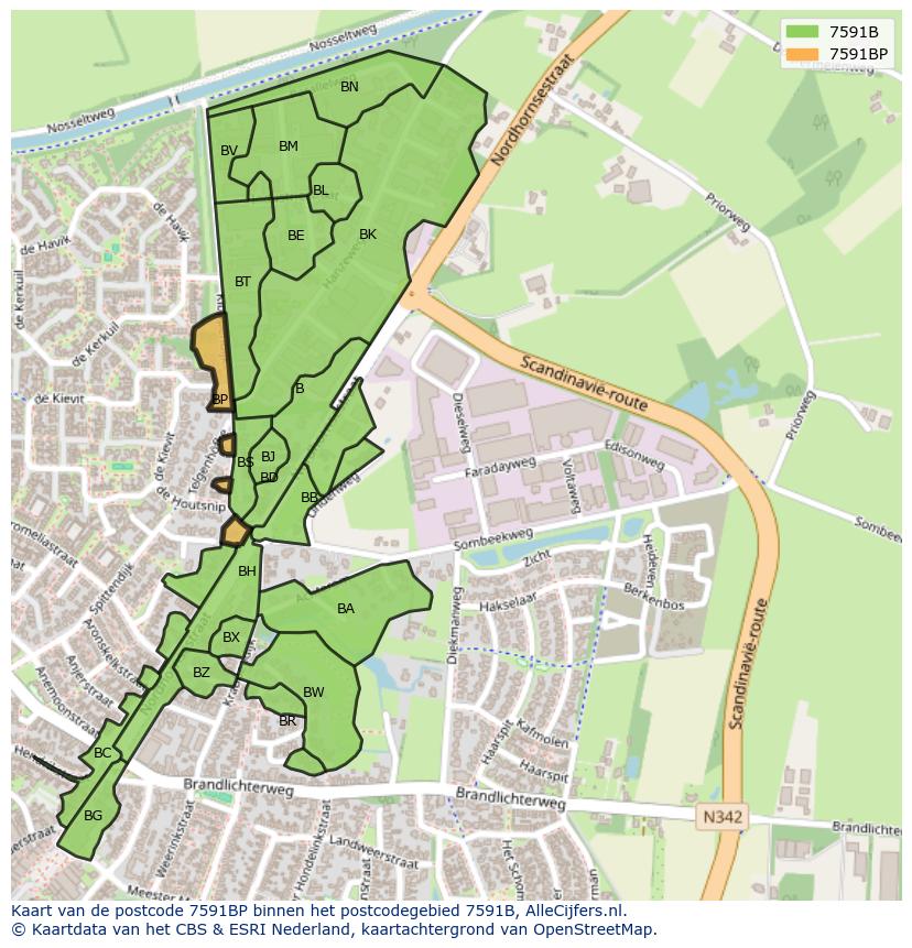 Afbeelding van het postcodegebied 7591 BP op de kaart.