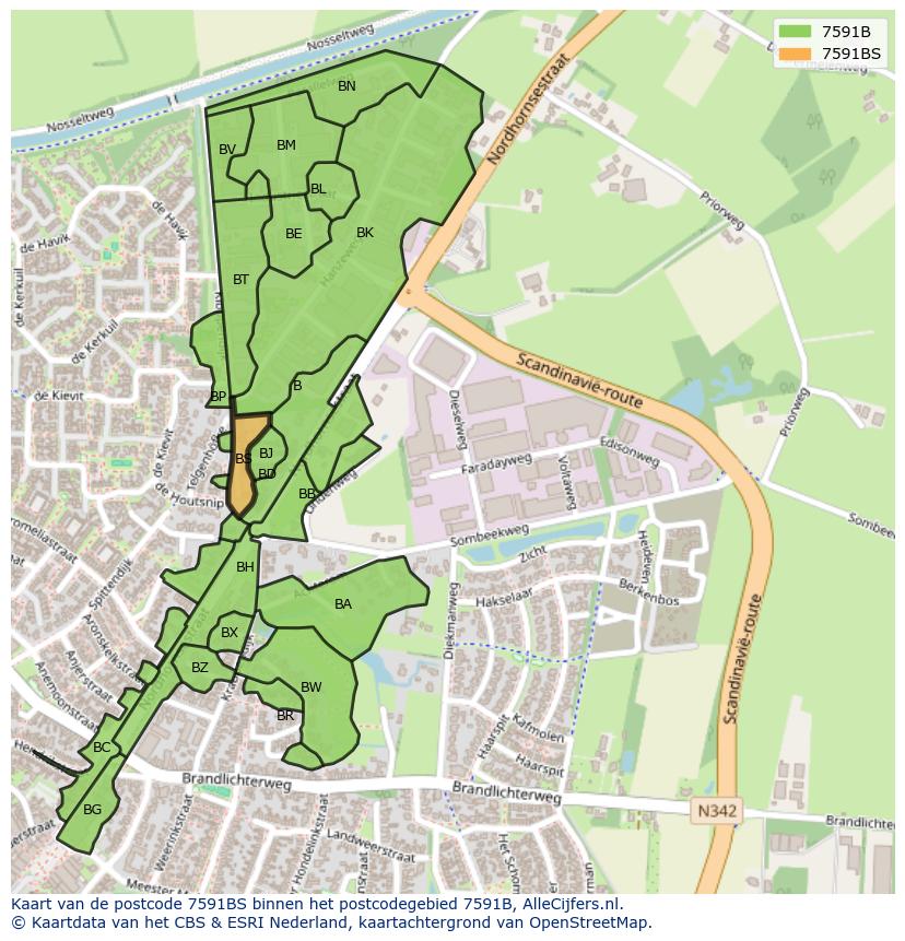 Afbeelding van het postcodegebied 7591 BS op de kaart.