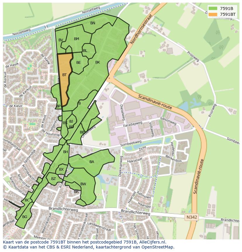 Afbeelding van het postcodegebied 7591 BT op de kaart.