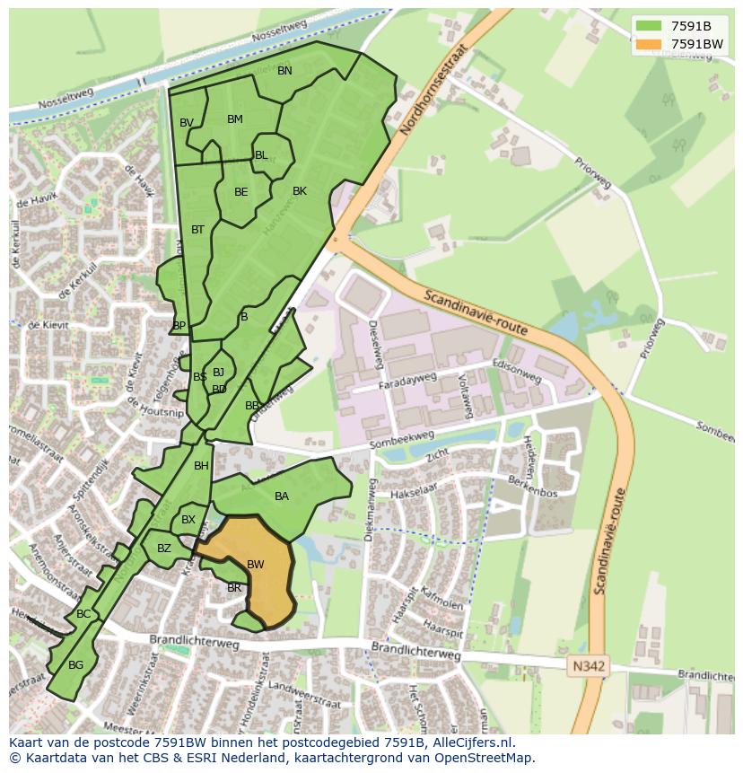 Afbeelding van het postcodegebied 7591 BW op de kaart.