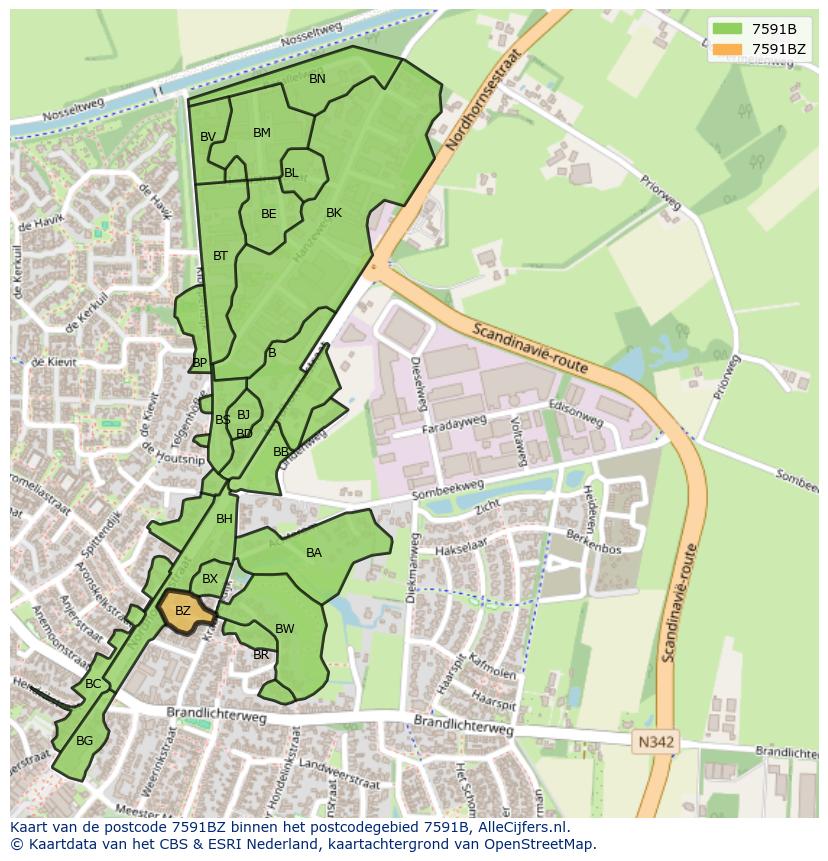 Afbeelding van het postcodegebied 7591 BZ op de kaart.