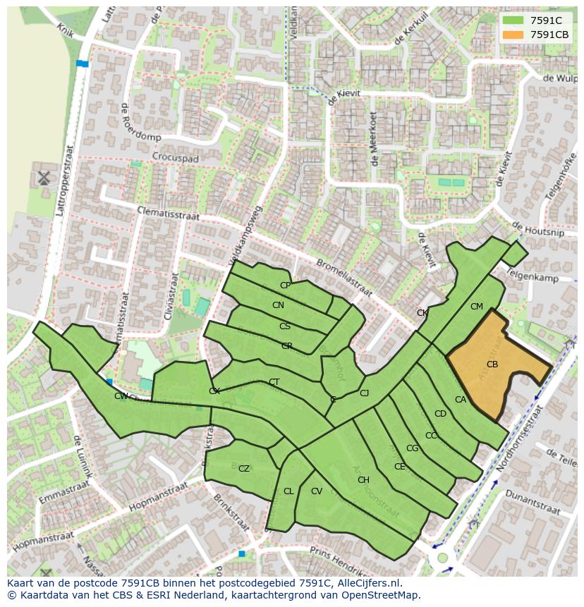 Afbeelding van het postcodegebied 7591 CB op de kaart.