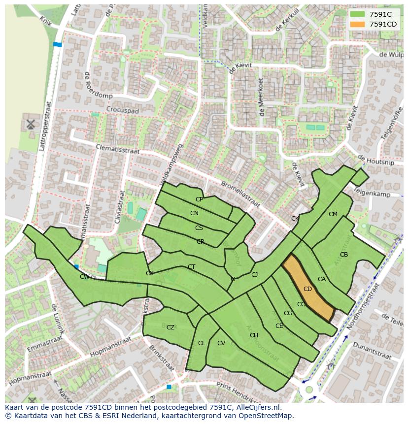 Afbeelding van het postcodegebied 7591 CD op de kaart.