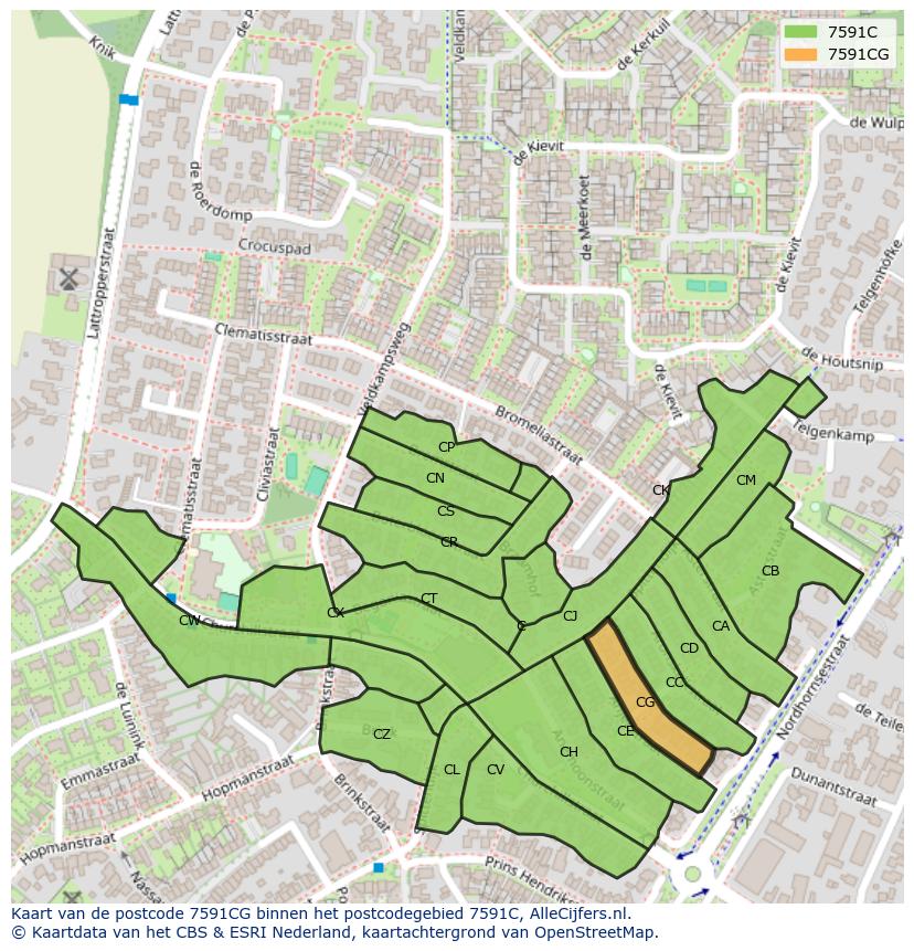 Afbeelding van het postcodegebied 7591 CG op de kaart.