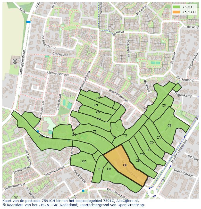 Afbeelding van het postcodegebied 7591 CH op de kaart.