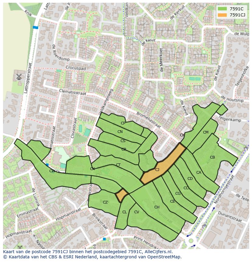 Afbeelding van het postcodegebied 7591 CJ op de kaart.