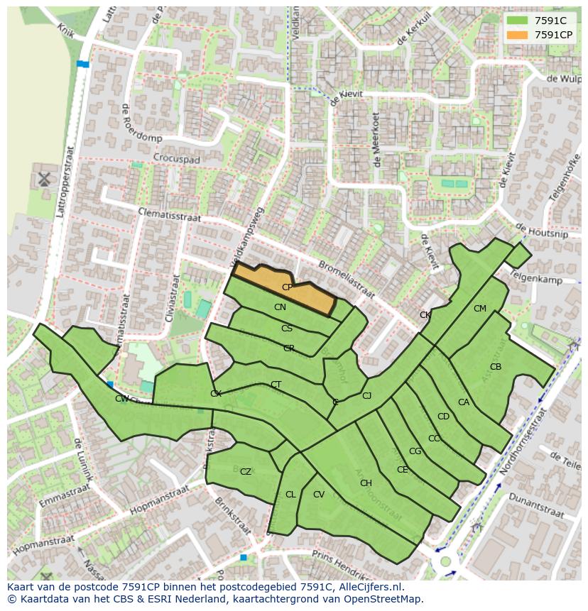 Afbeelding van het postcodegebied 7591 CP op de kaart.
