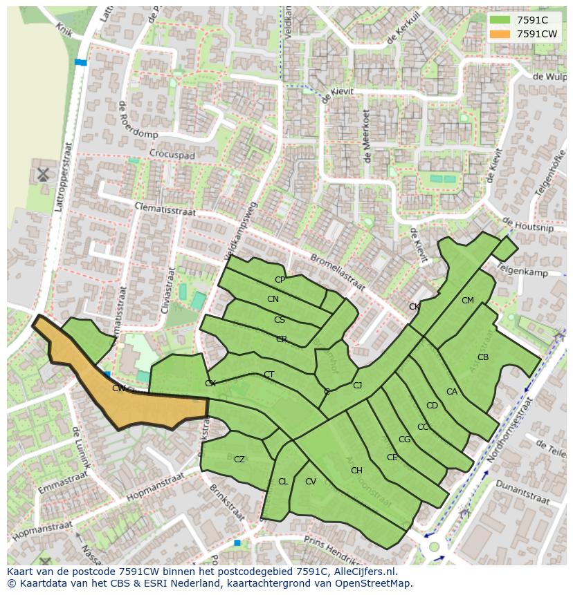 Afbeelding van het postcodegebied 7591 CW op de kaart.