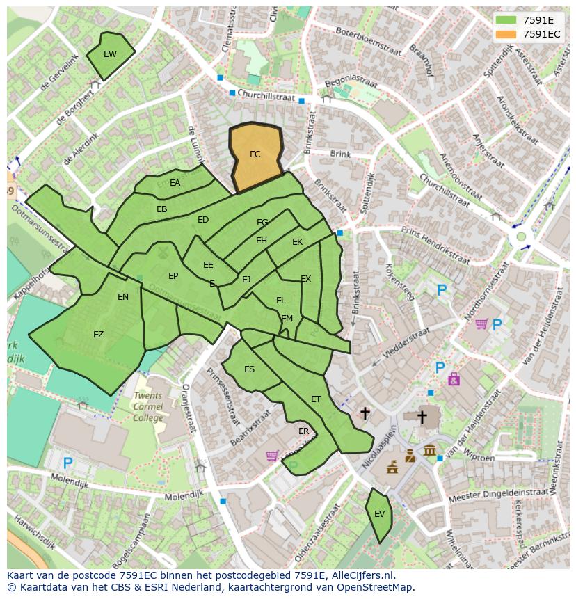 Afbeelding van het postcodegebied 7591 EC op de kaart.