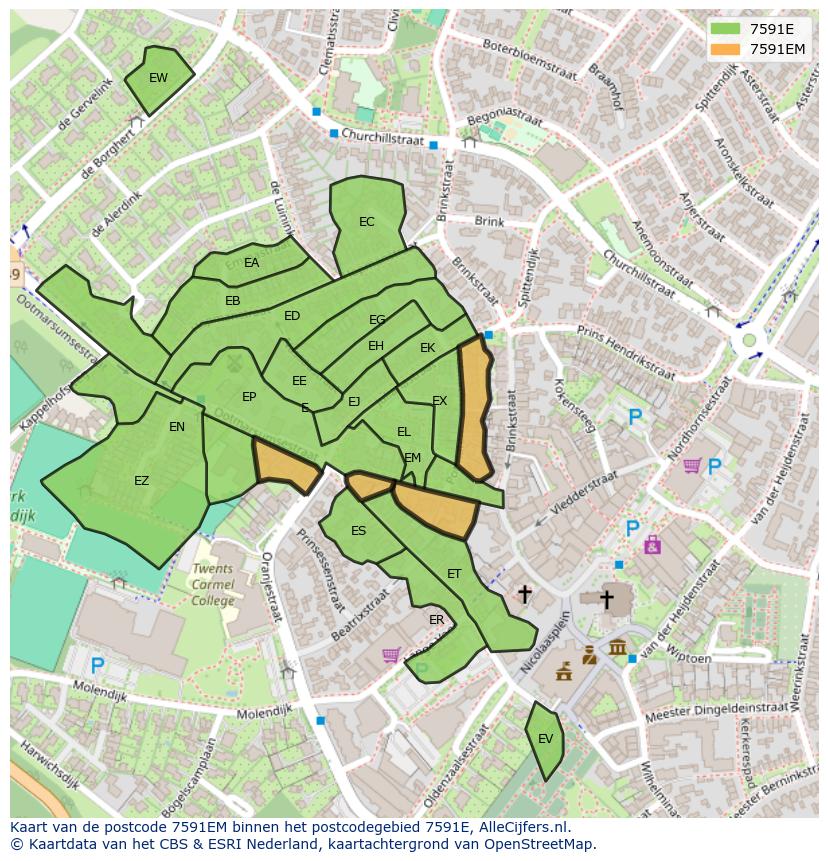 Afbeelding van het postcodegebied 7591 EM op de kaart.