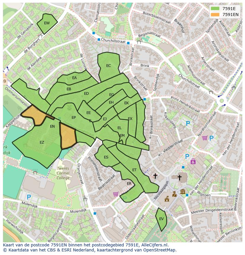 Afbeelding van het postcodegebied 7591 EN op de kaart.