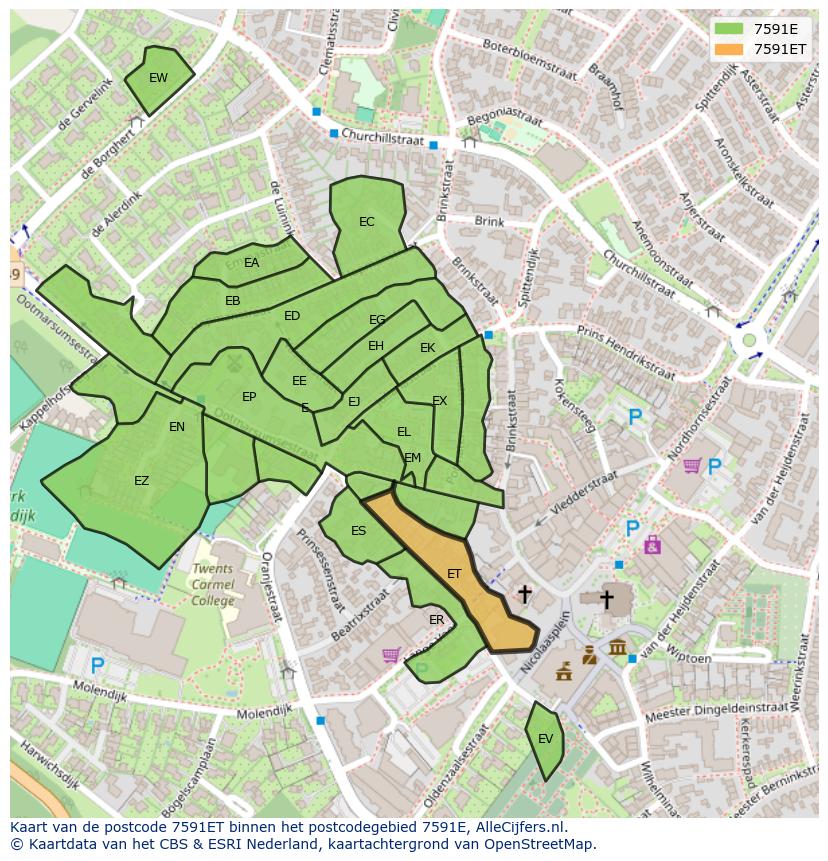 Afbeelding van het postcodegebied 7591 ET op de kaart.