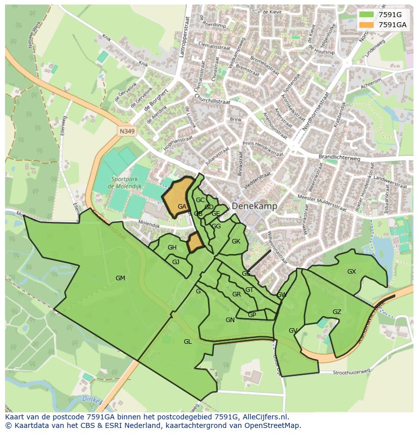 Afbeelding van het postcodegebied 7591 GA op de kaart.