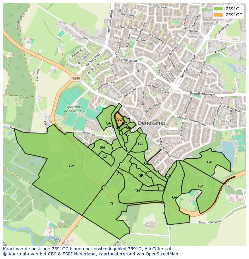 Afbeelding van het postcodegebied 7591 GC op de kaart.