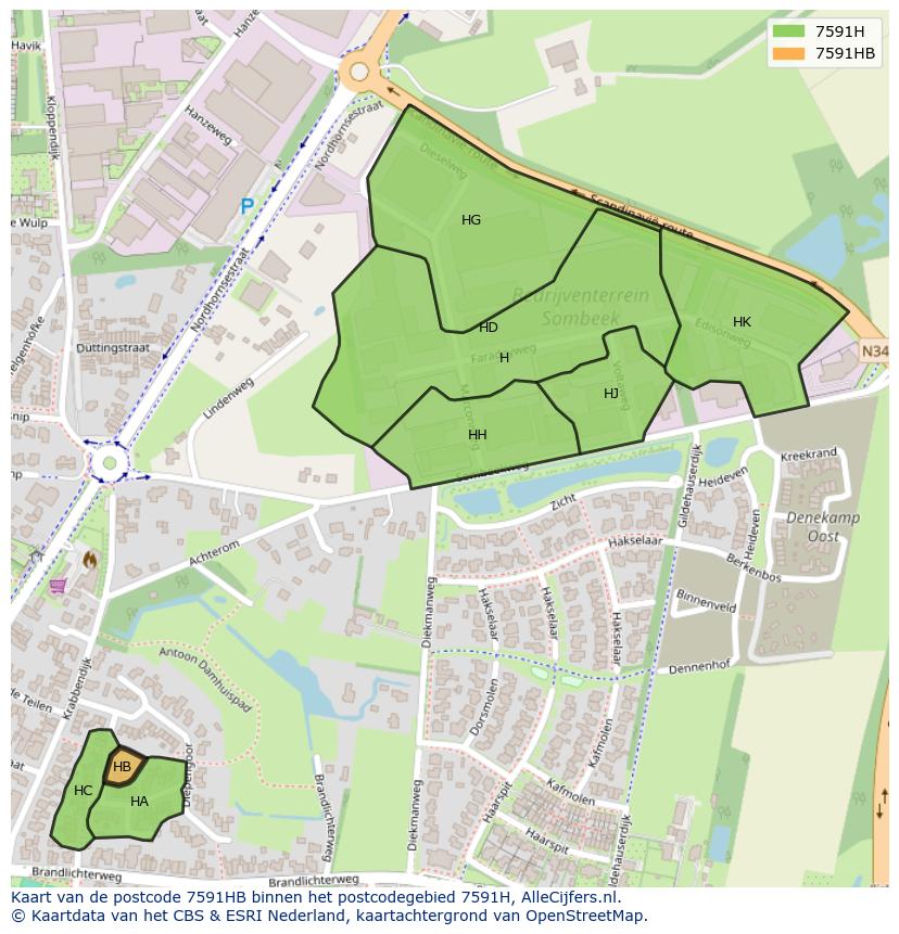 Afbeelding van het postcodegebied 7591 HB op de kaart.