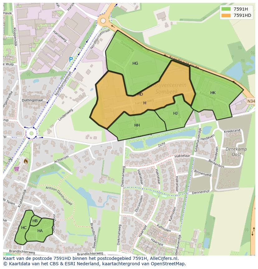 Afbeelding van het postcodegebied 7591 HD op de kaart.