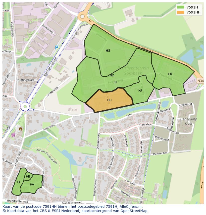 Afbeelding van het postcodegebied 7591 HH op de kaart.