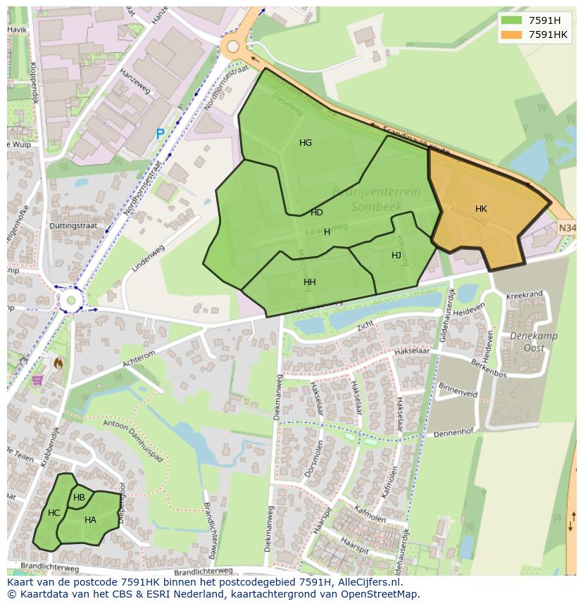 Afbeelding van het postcodegebied 7591 HK op de kaart.