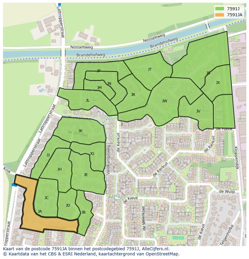 Afbeelding van het postcodegebied 7591 JA op de kaart.