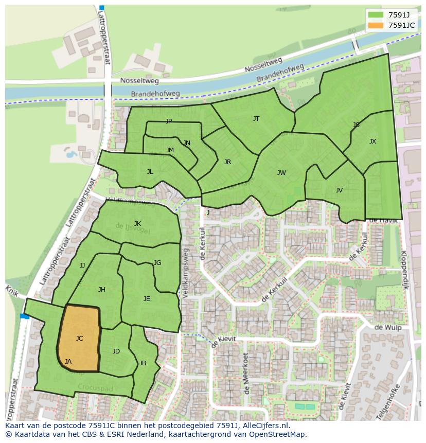 Afbeelding van het postcodegebied 7591 JC op de kaart.