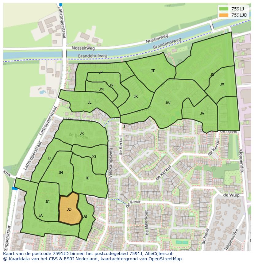 Afbeelding van het postcodegebied 7591 JD op de kaart.