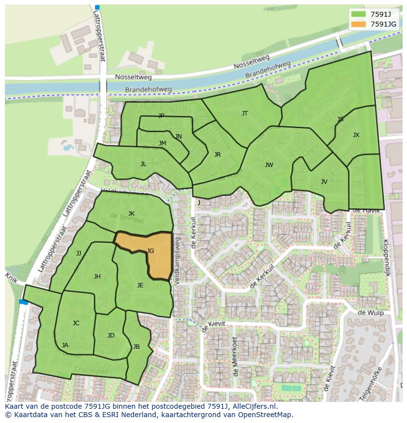 Afbeelding van het postcodegebied 7591 JG op de kaart.