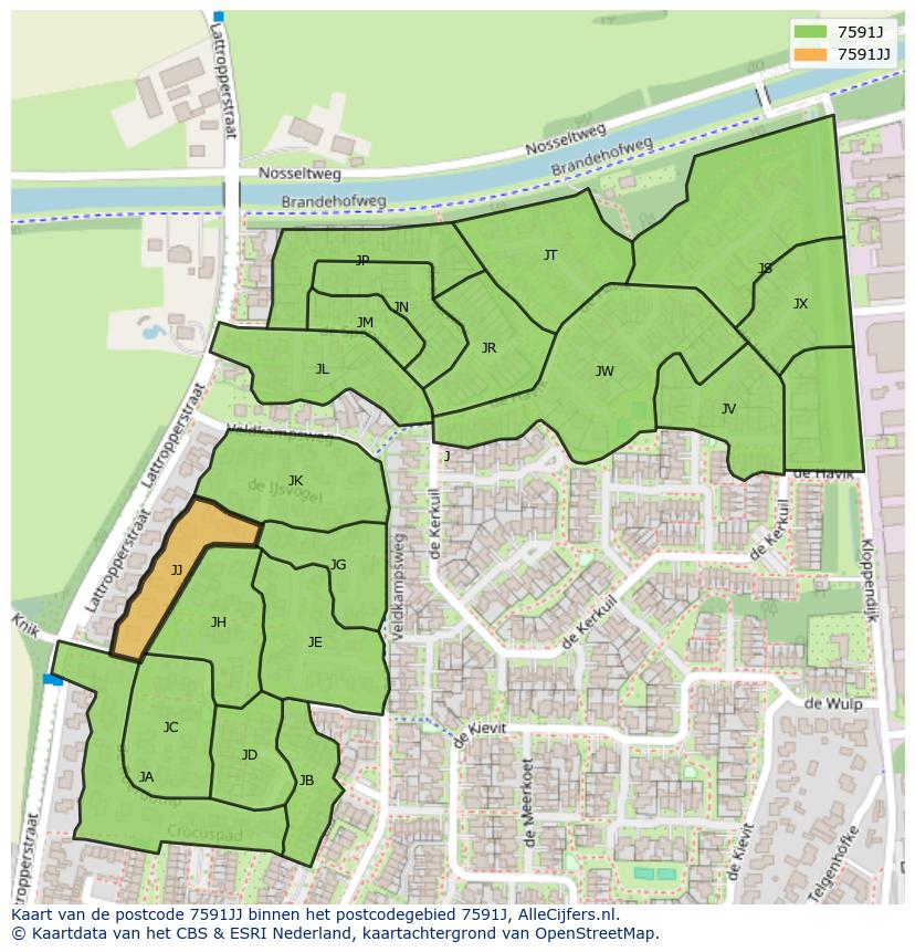 Afbeelding van het postcodegebied 7591 JJ op de kaart.