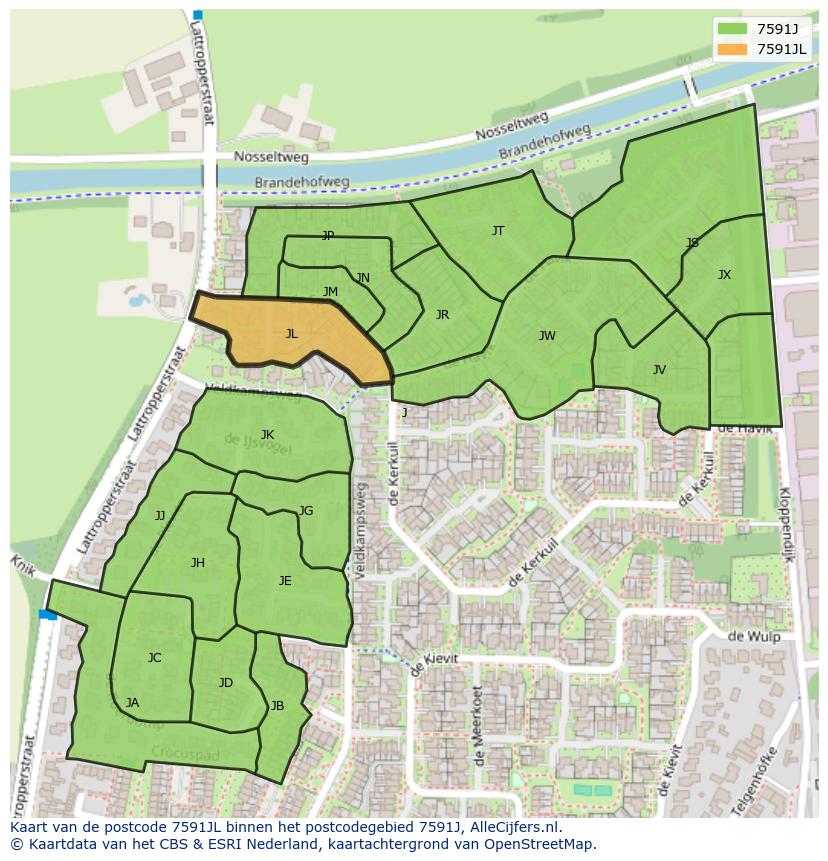 Afbeelding van het postcodegebied 7591 JL op de kaart.