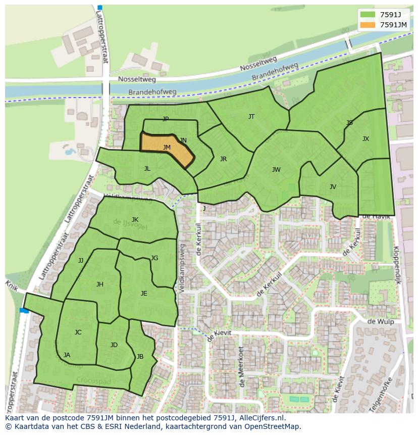 Afbeelding van het postcodegebied 7591 JM op de kaart.