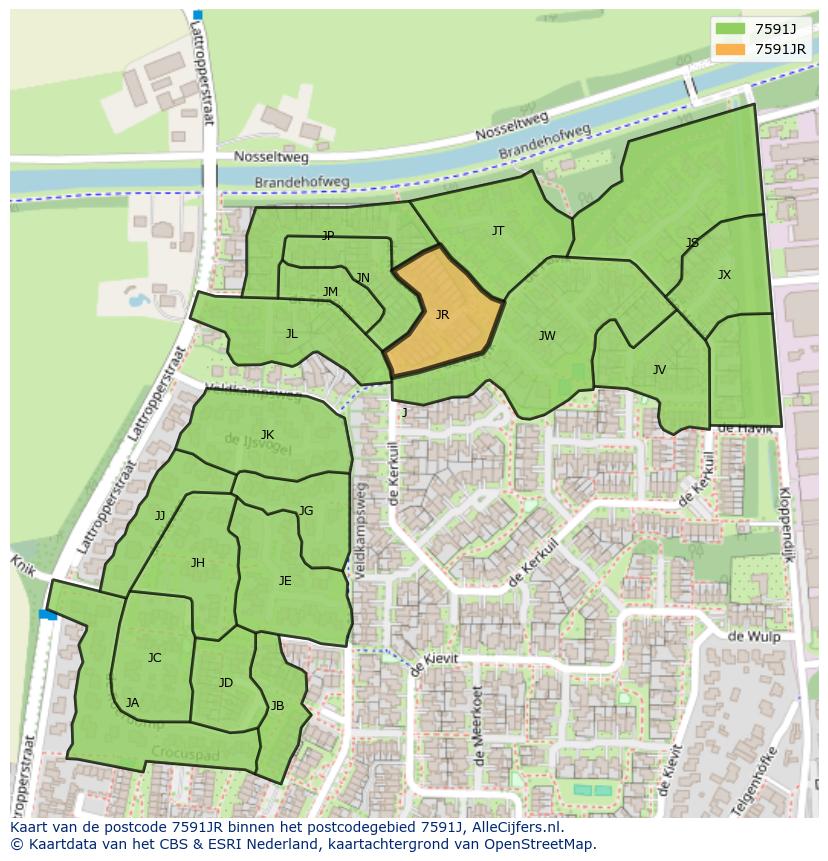 Afbeelding van het postcodegebied 7591 JR op de kaart.