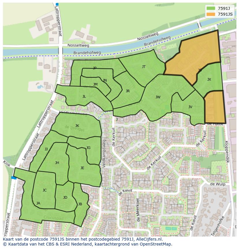 Afbeelding van het postcodegebied 7591 JS op de kaart.