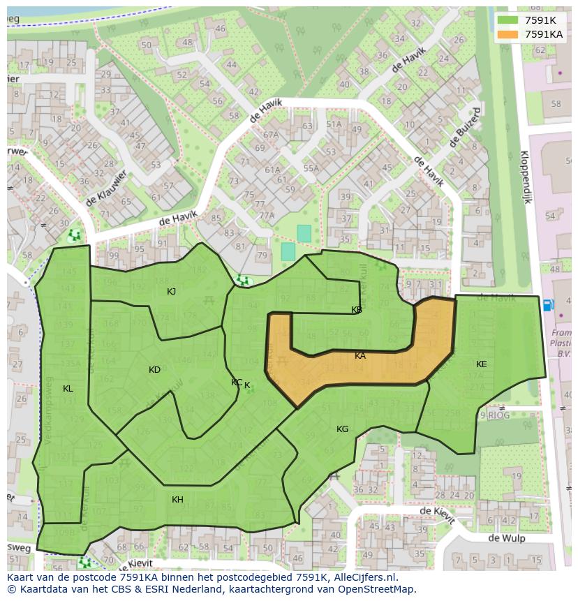 Afbeelding van het postcodegebied 7591 KA op de kaart.