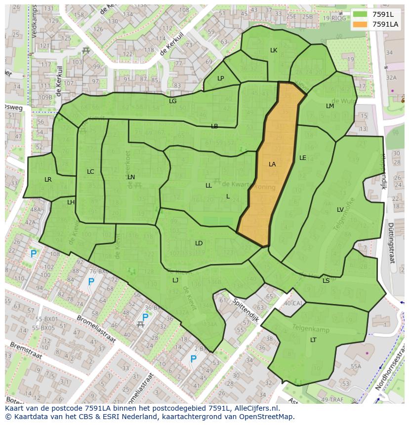 Afbeelding van het postcodegebied 7591 LA op de kaart.