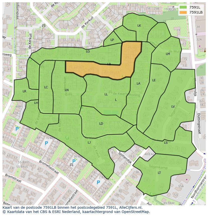 Afbeelding van het postcodegebied 7591 LB op de kaart.