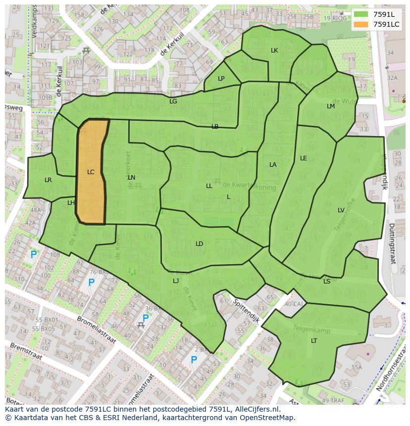 Afbeelding van het postcodegebied 7591 LC op de kaart.