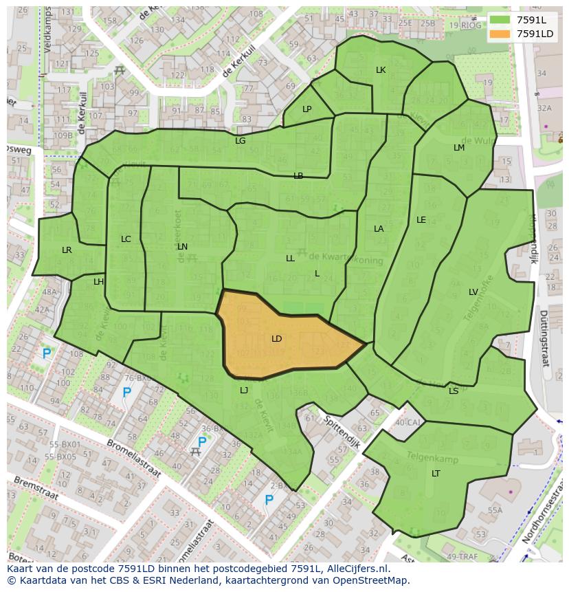 Afbeelding van het postcodegebied 7591 LD op de kaart.