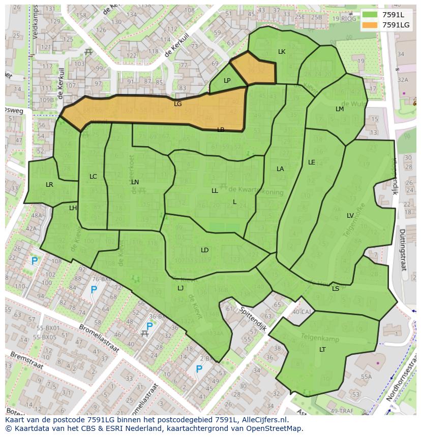 Afbeelding van het postcodegebied 7591 LG op de kaart.